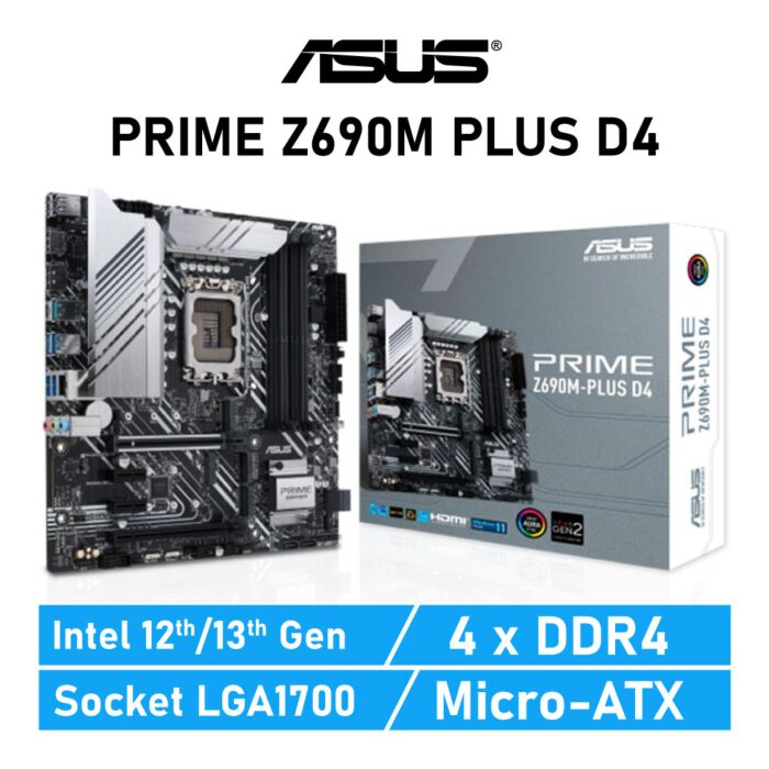 ASUS PRIME Z690M PLUS D4 LGA1700 Intel Z690 Micro-ATX Intel Motherboard by asus at Rebel Tech