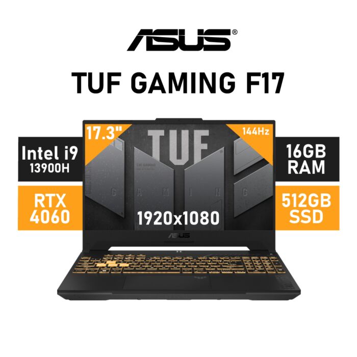ASUS TUF Gaming F17 FX707VV-I916512G0W Intel Core i9-13900H/ 17.3" FHD (1920x1080) 144Hz / 16GB DDR4 RAM / GeForce RTX 4060 8GB / 512GB PCIe Gen4x4 NVMe SSD / Windows 11 Home / Grey 90NR0CH5-M004W0 Gaming Laptop by asus at Rebel Tech