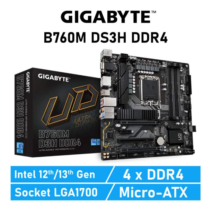 GIGABYTE B760M DS3H DDR4 LGA1700 Intel B760 Micro-ATX Intel Motherboard by gigabyte at Rebel Tech