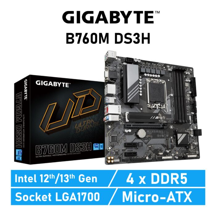 GIGABYTE B760M DS3H LGA1700 Intel B760 Micro-ATX Intel Motherboard by gigabyte at Rebel Tech