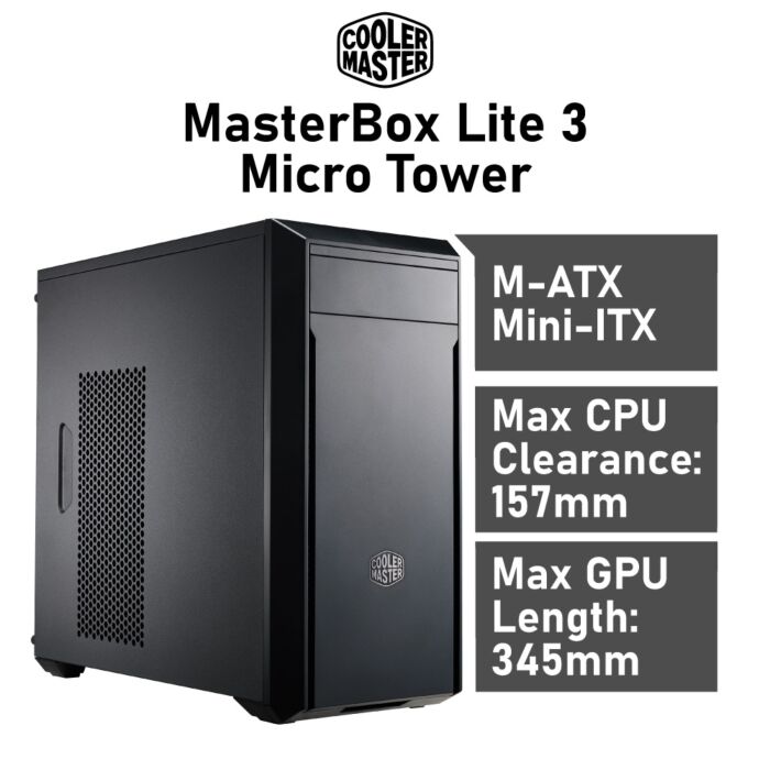 Cooler Master MasterBox Lite 3 Micro Tower MCW-L3B2-KN5N Computer Case by coolermaster at Rebel Tech