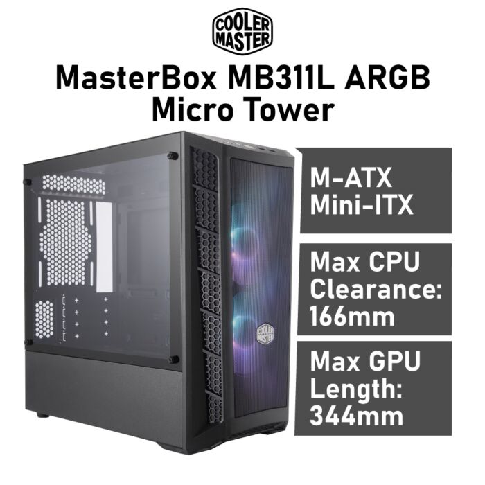 Cooler Master MasterBox MB311L ARGB Micro Tower MCB-B311L-KGNN-S02 Computer Case by coolermaster at Rebel Tech