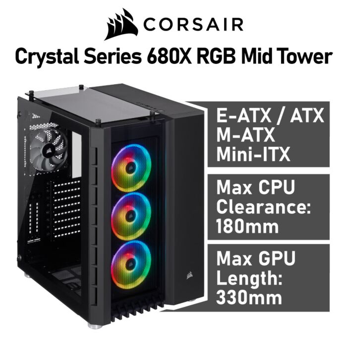 CORSAIR Crystal Series 680X RGB Mid Tower CC-9011168 Computer Case by corsair at Rebel Tech