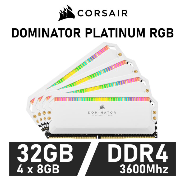 CORSAIR DOMINATOR PLATINUM RGB 32GB Kit DDR4-3600 CL18 1.35v CMT32GX4M4C3600C18W Desktop Memory by corsair at Rebel Tech