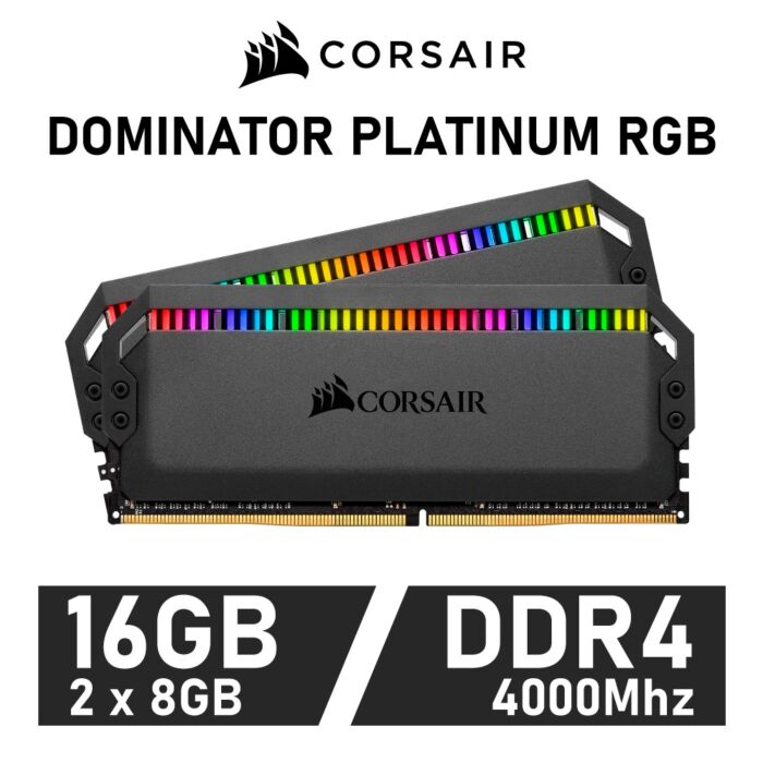 CORSAIR DOMINATOR PLATINUM RGB 16GB Kit DDR4-4000 CL19 1.35v CMT16GX4M2K4000C19 Desktop Memory by corsair at Rebel Tech