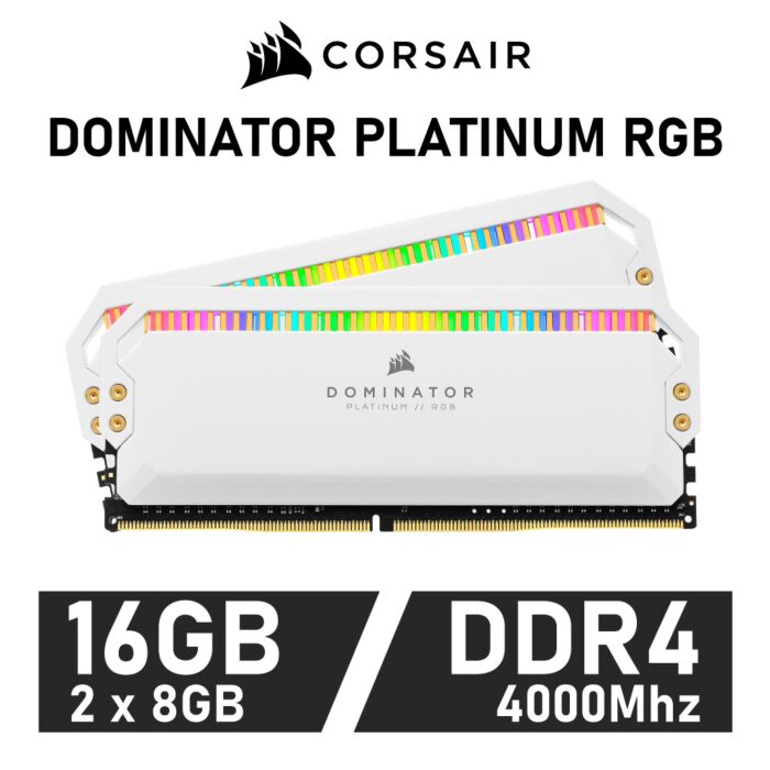 CORSAIR DOMINATOR PLATINUM RGB 16GB Kit DDR4-4000 CL19 1.35v CMT16GX4M2K4000C19W Desktop Memory by corsair at Rebel Tech