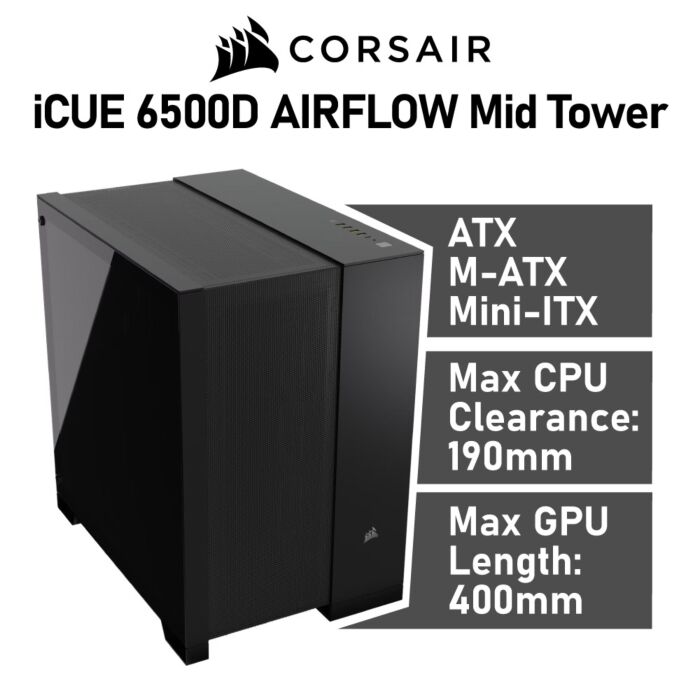 CORSAIR iCUE 6500D AIRFLOW Mid Tower CC-9011259 Dual Chamber Computer Case by corsair at Rebel Tech