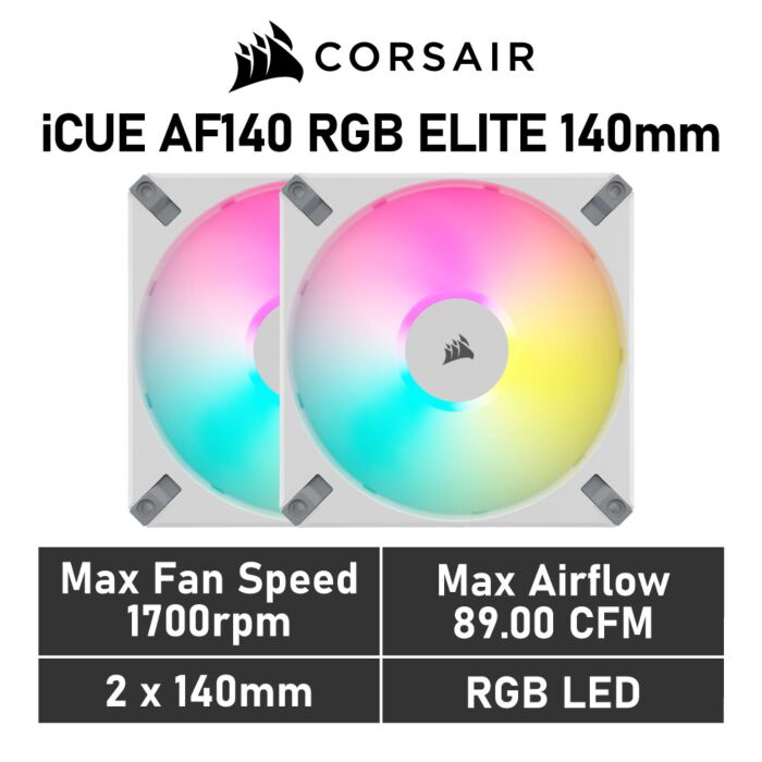 CORSAIR iCUE AF140 RGB ELITE 140mm PWM CO-9050160 Case Fans - 2 Fan Pack by corsair at Rebel Tech