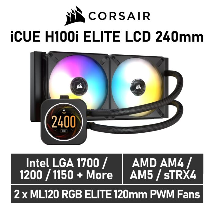 CORSAIR iCUE H100i ELITE LCD 240mm CW-9060061 Liquid Cooler by corsair at Rebel Tech