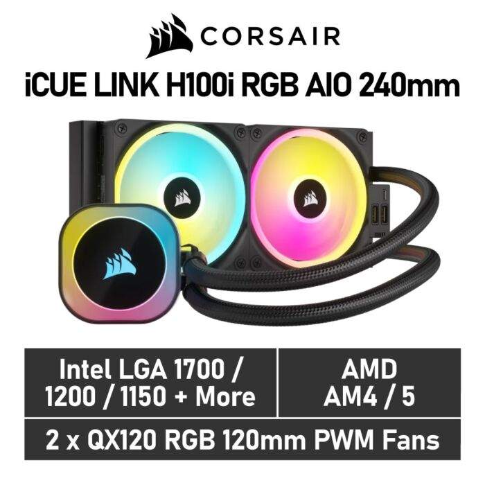 CORSAIR iCUE LINK H100i RGB AIO 240mm CW-9061001 Liquid Cooler by corsair at Rebel Tech