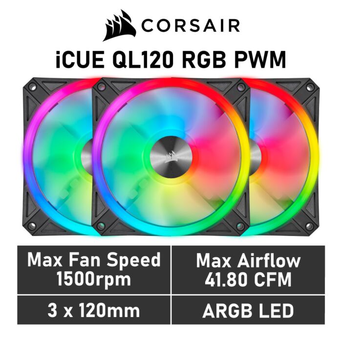 CORSAIR iCUE QL120 RGB 120mm PWM CO-9050098 Case Fans - 3 Fan Pack by corsair at Rebel Tech