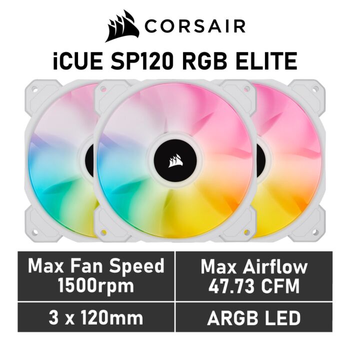 CORSAIR iCUE SP120 RGB ELITE 120mm PWM CO-9050137 Case Fans - 3 Fan Pack by corsair at Rebel Tech