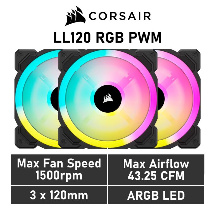 CORSAIR LL120 RGB 120mm PWM CO-9050072 Case Fans - 3 Fan Pack by corsair at Rebel Tech