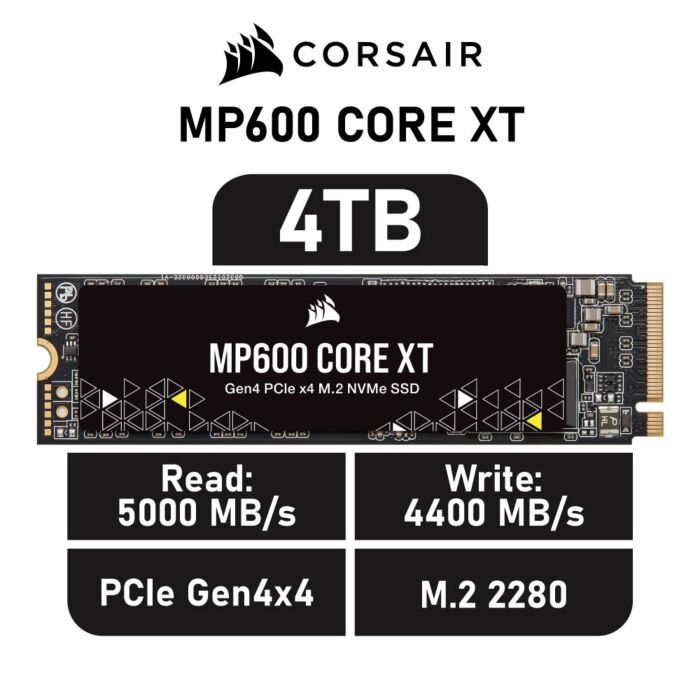 CORSAIR MP600 CORE XT 4TB PCIe Gen4x4 CSSD-F4000GBMP600CXT M.2 2280 Solid State Drive by corsair at Rebel Tech
