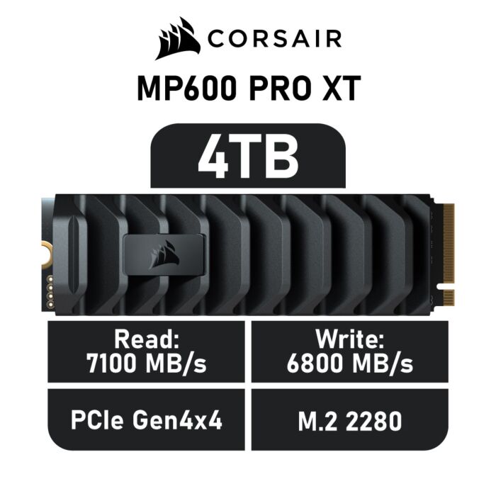 CORSAIR MP600 PRO XT 4TB PCIe Gen4x4 CSSD-F4000GBMP600PXT M.2 2280 Solid State Drive by corsair at Rebel Tech