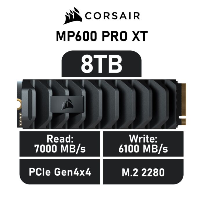 CORSAIR MP600 PRO XT 8TB PCIe Gen4x4 CSSD-F8000GBMP600PXT M.2 2280 Solid State Drive by corsair at Rebel Tech