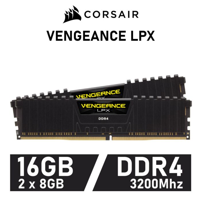 CORSAIR VENGEANCE LPX 16GB Kit DDR4-3200 CL16 1.35v CMK16GX4M2Z3200C16 Desktop Memory by corsair at Rebel Tech