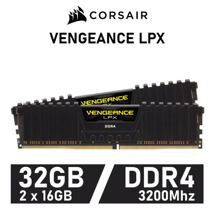 CORSAIR VENGEANCE LPX 32GB Kit DDR4-3200 CL16 1.35v CMK32GX4M2E3200C16 Desktop Memory by corsair at Rebel Tech