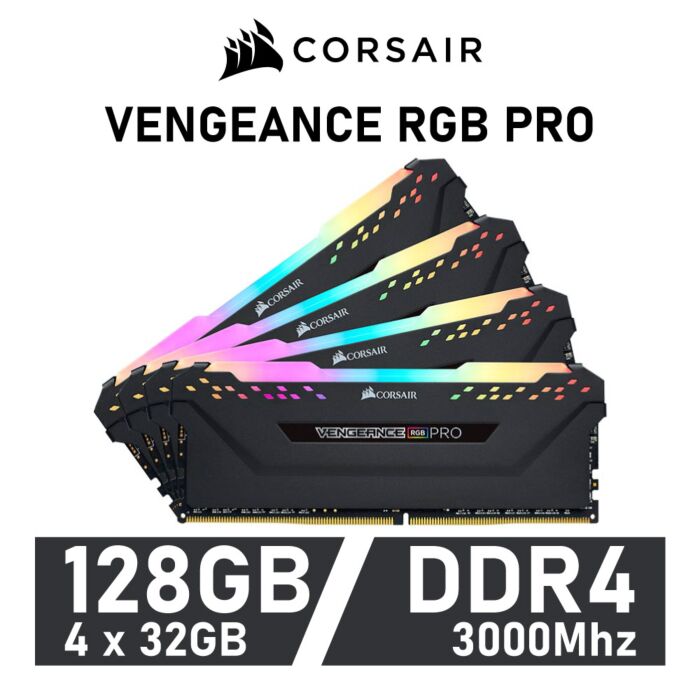 CORSAIR VENGEANCE RGB PRO 128GB Kit DDR4-3000 CL16 1.35v CMW128GX4M4D3000C16 Desktop Memory by corsair at Rebel Tech