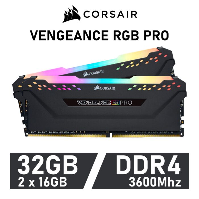 CORSAIR VENGEANCE RGB PRO 32GB Kit DDR4-3600 CL18 1.35v CMW32GX4M2D3600C18 Desktop Memory by corsair at Rebel Tech