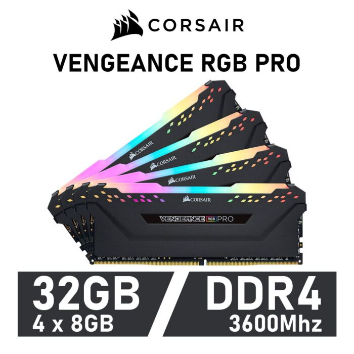 CORSAIR VENGEANCE RGB PRO 32GB Kit DDR4-3600 CL16 1.35v CMW32GX4M4D3600C16 Desktop Memory by corsair at Rebel Tech