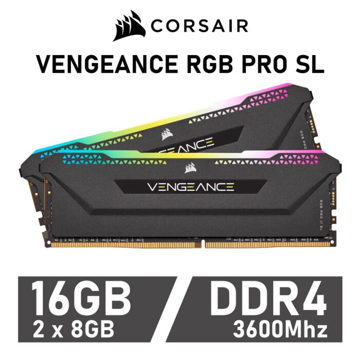 CORSAIR VENGEANCE RGB PRO SL 16GB Kit DDR4-3600 CL18 1.35v CMH16GX4M2Z3600C18 Desktop Memory by corsair at Rebel Tech