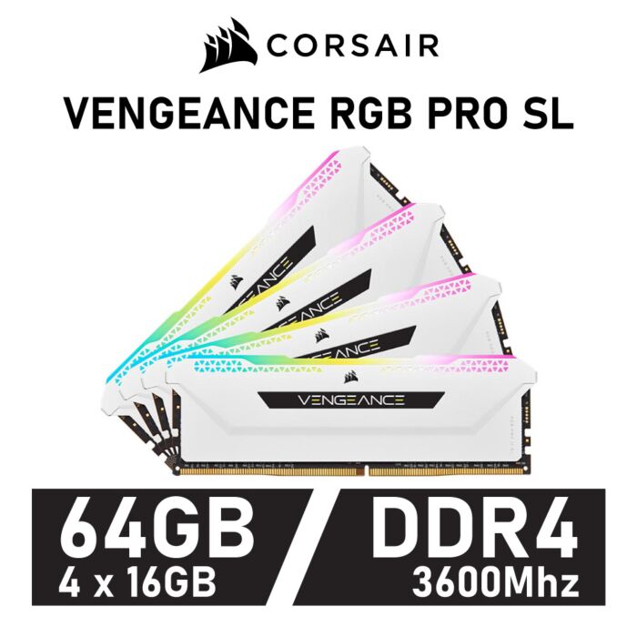 CORSAIR VENGEANCE RGB PRO SL 64GB Kit DDR4-3600 CL18 1.35v CMH64GX4M4D3600C18W Desktop Memory by corsair at Rebel Tech
