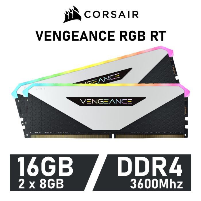CORSAIR VENGEANCE RGB RT 16GB Kit DDR4-3600 CL18 1.35v CMN16GX4M2Z3600C18W Desktop Memory by corsair at Rebel Tech