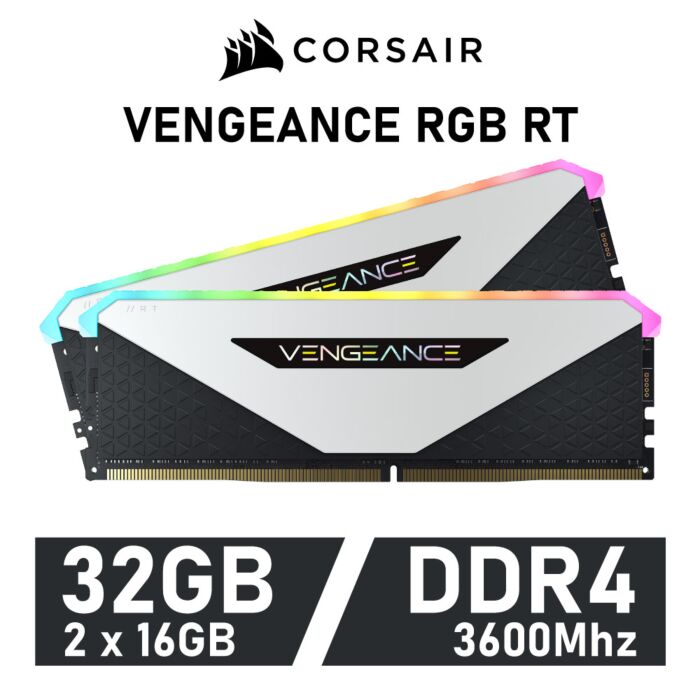 CORSAIR VENGEANCE RGB RT 32GB Kit DDR4-3600 CL18 1.35v CMN32GX4M2Z3600C18W Desktop Memory by corsair at Rebel Tech