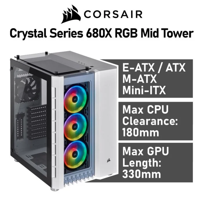 CORSAIR Crystal Series 680X RGB Mid Tower CC-9011169 Computer Case by corsair at Rebel Tech