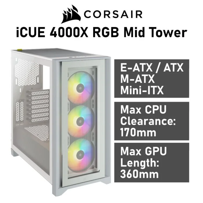 CORSAIR iCUE 4000X RGB Mid Tower CC-9011205 Computer Case by corsair at Rebel Tech
