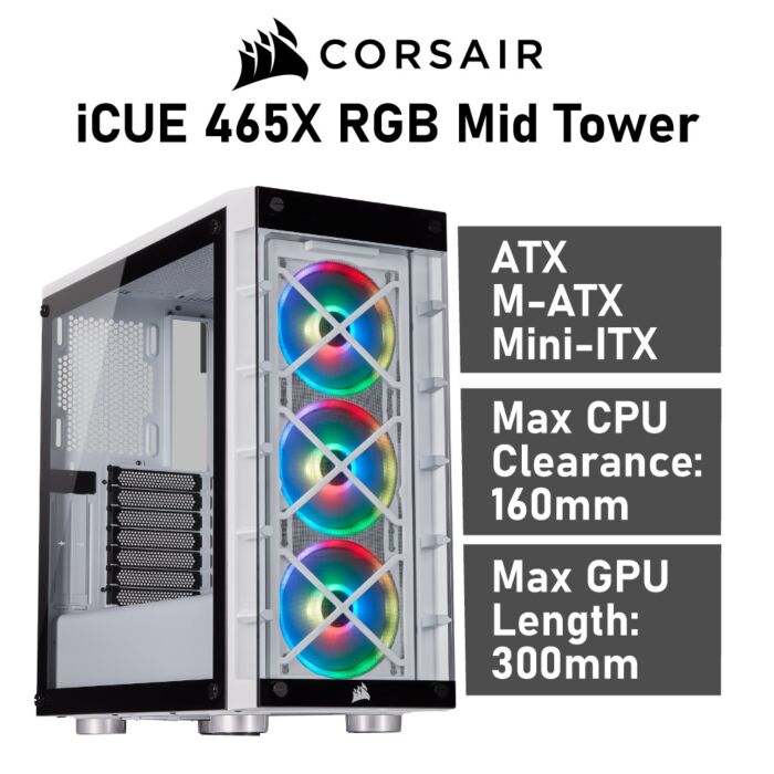 CORSAIR iCUE 465X RGB Mid Tower CC-9011189 Computer Case by corsair at Rebel Tech