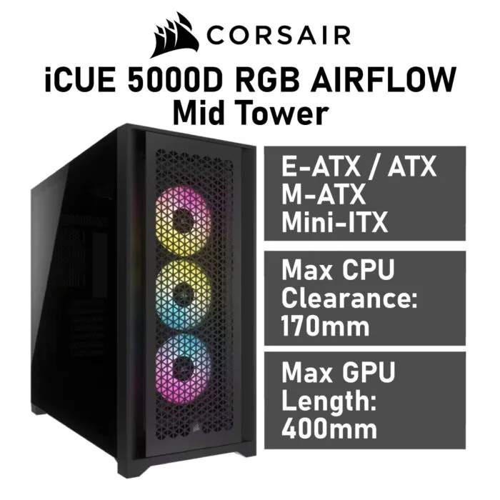 CORSAIR iCUE 5000D RGB AIRFLOW Mid Tower CC-9011242 Computer Case by corsair at Rebel Tech