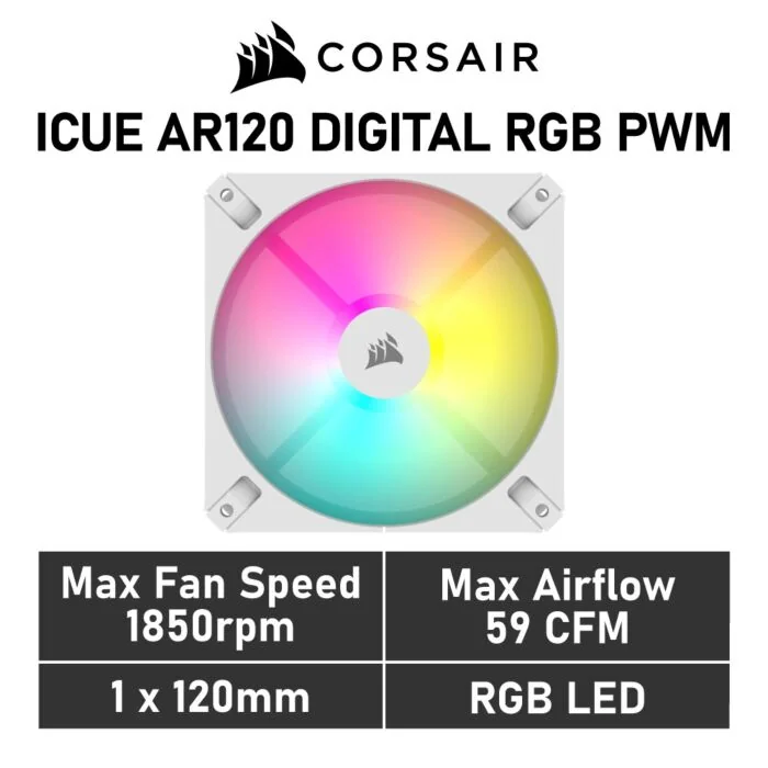 CORSAIR iCUE AR120 Digital RGB 120mm PWM CO-9050168 White Case Fan by corsair at Rebel Tech