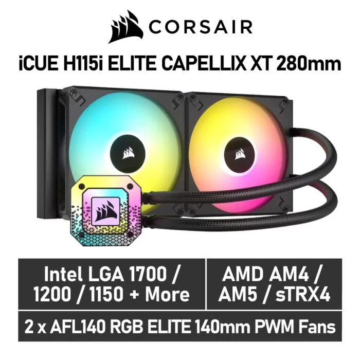 CORSAIR iCUE H115i ELITE CAPELLIX XT 280mm CW-9060069 Liquid Cooler by corsair at Rebel Tech