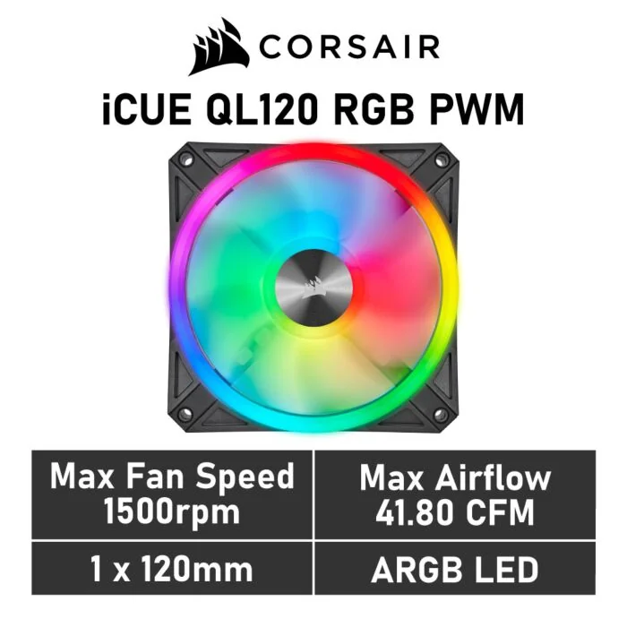 CORSAIR iCUE QL120 RGB 120mm PWM CO-9050097 Case Fan by corsair at Rebel Tech