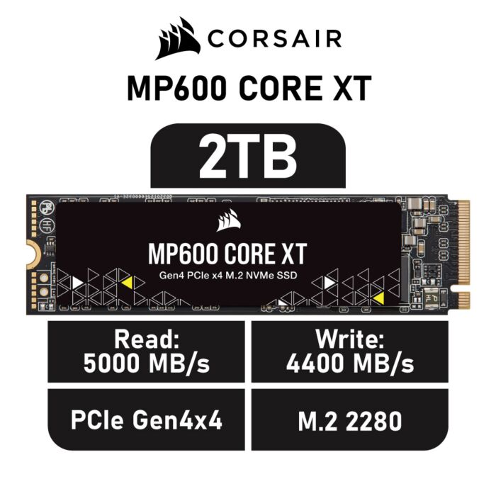CORSAIR MP600 CORE XT 2TB PCIe Gen4x4 CSSD-F2000GBMP600CXT M.2 2280 Solid State Drive by corsair at Rebel Tech