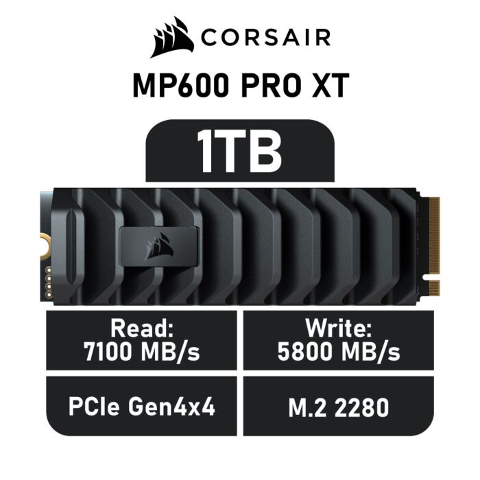 CORSAIR MP600 PRO XT 1TB PCIe Gen4x4 CSSD-F1000GBMP600PXT M.2 2280 Solid State Drive by corsair at Rebel Tech