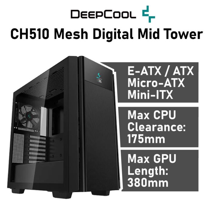 DeepCool CH510 Mesh Digital R-CH510-BKNSE1-G-1 Black Mid Tower Computer Case by deepcool at Rebel Tech