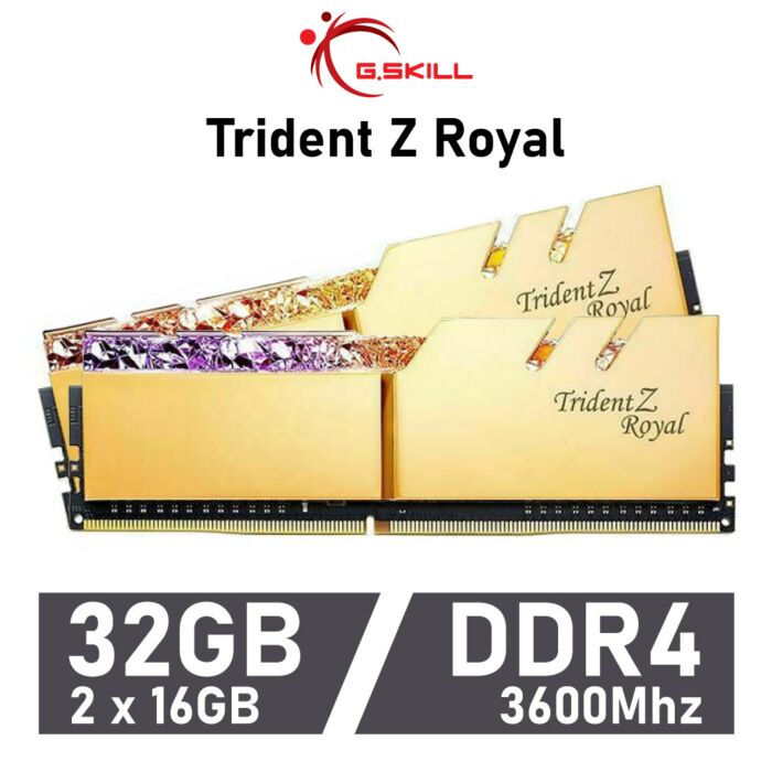 G.SKILL Trident Z Royal 32GB Kit DDR4-3600 CL18 1.35v F4-3600C18D-32GTRG Desktop Memory by gskill at Rebel Tech