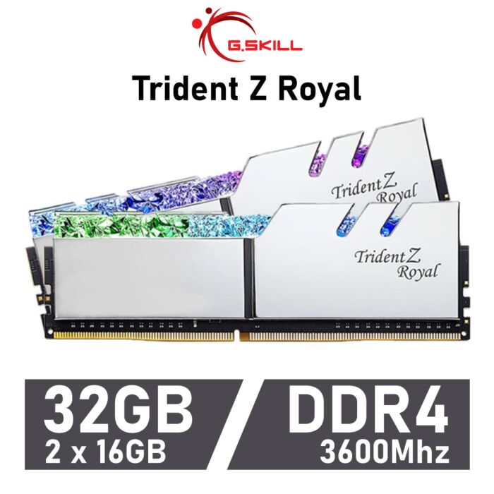 G.SKILL Trident Z Royal 32GB Kit DDR4-3600 CL18 1.35v F4-3600C18D-32GTRS Desktop Memory by gskill at Rebel Tech
