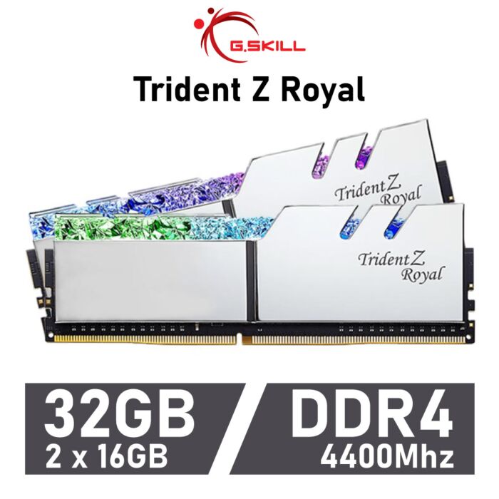 G.SKILL Trident Z Royal 32GB Kit DDR4-4400 CL17 1.50v F4-4400C17D-32GTRS Desktop Memory by gskill at Rebel Tech