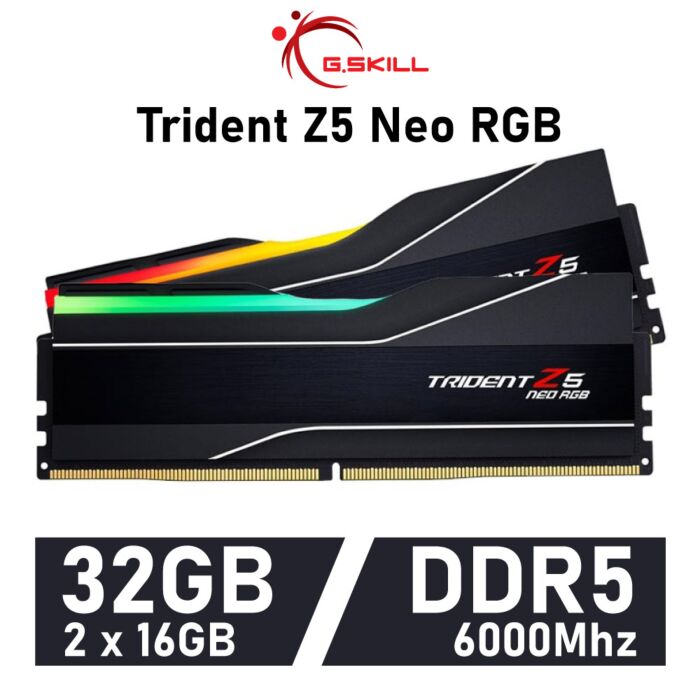 G.SKILL Trident Z5 Neo RGB 32GB Kit DDR5-6000 CL36 1.35v F5-6000J3636F16GX2-TZ5NR Desktop Memory by gskill at Rebel Tech
