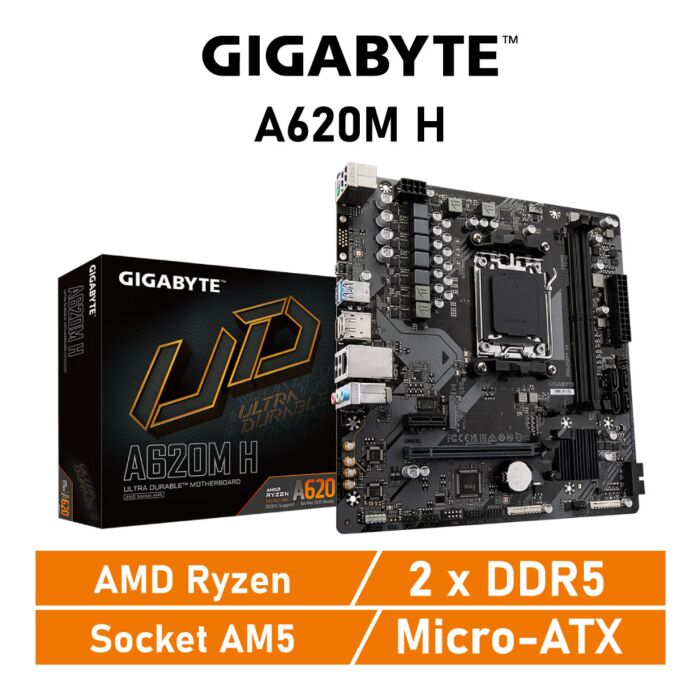 GIGABYTE A620M H AM5 AMD A620 Micro-ATX AMD Motherboard by gigabyte at Rebel Tech