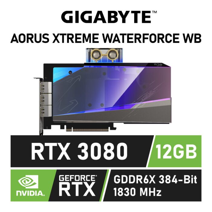 GIGABYTE AORUS GeForce RTX 3080 XTREME WATERFORCE WB 12GB GDDR6X GV-N3080AORUSX WB-12GD Graphics Card by gigabyte at Rebel Tech