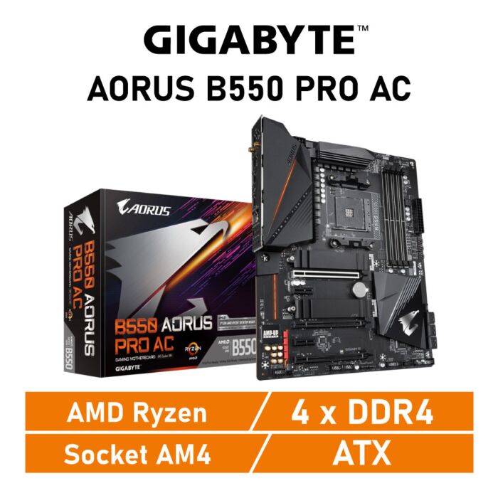 GIGABYTE B550 AORUS PRO AC AM4 AMD B550 ATX AMD Motherboard by gigabyte at Rebel Tech