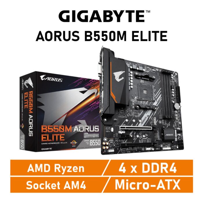 GIGABYTE B550M AORUS ELITE AM4 AMD B550 Micro-ATX AMD Motherboard by gigabyte at Rebel Tech