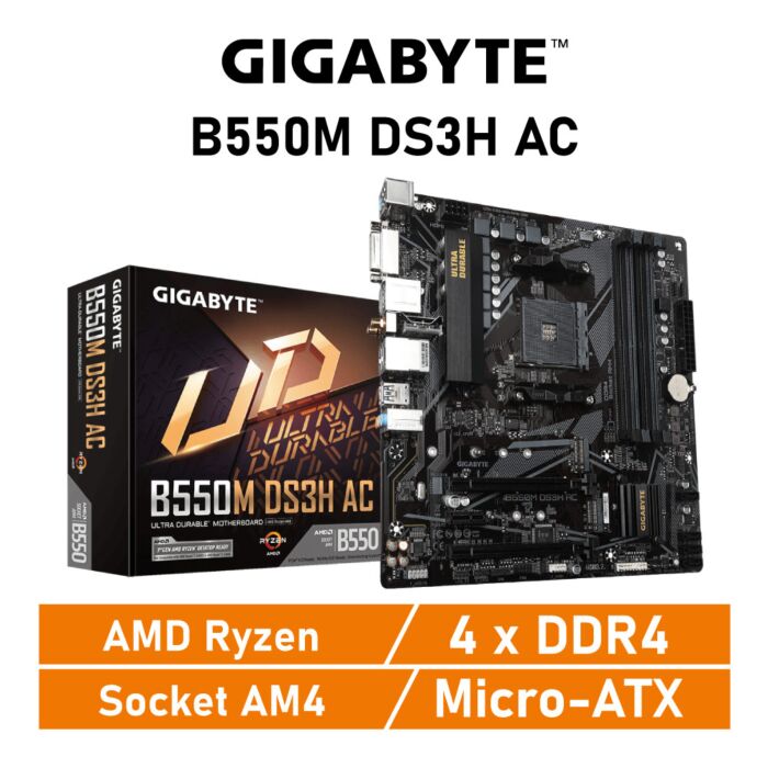 GIGABYTE B550M DS3H AC AM4 AMD B550 Micro-ATX AMD Motherboard by gigabyte at Rebel Tech