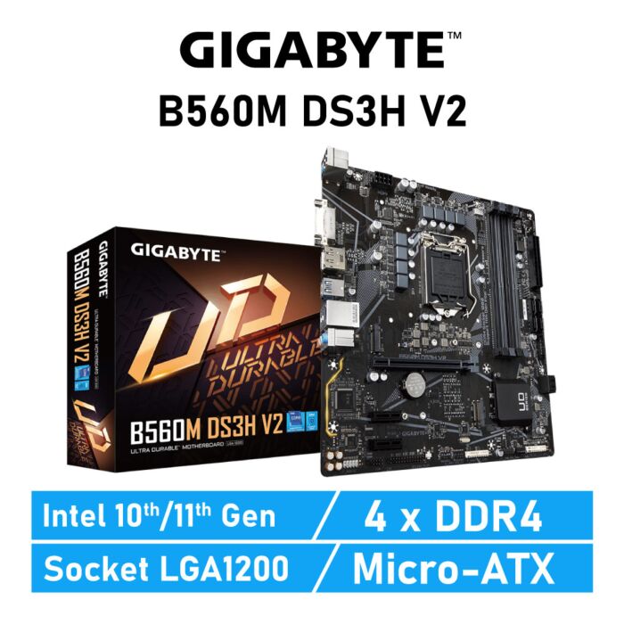 GIGABYTE B560M DS3H V2 LGA1200 Intel B560 Micro-ATX Intel Motherboard by gigabyte at Rebel Tech