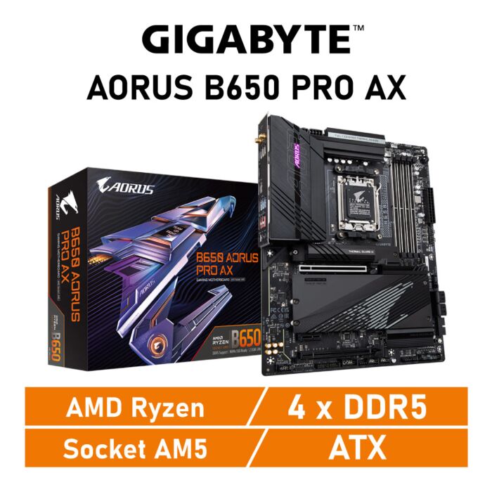 GIGABYTE B650 AORUS PRO AX AM5 AMD B650 ATX AMD Motherboard by gigabyte at Rebel Tech